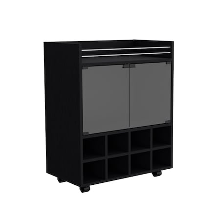 Tuhome St Andrews Bar Cart with Built-In 8-Bottle Rack. and Aluminum-Edged Top Surface-Black MLW9048